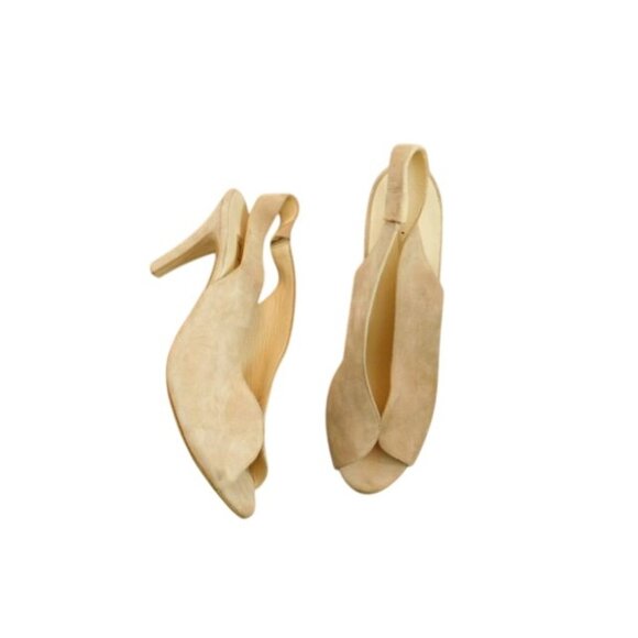 Paul Green Size 10M (7.5 Euro) Beige Suede Slingback Peep Toe Heels NEW - Picture 1 of 4
